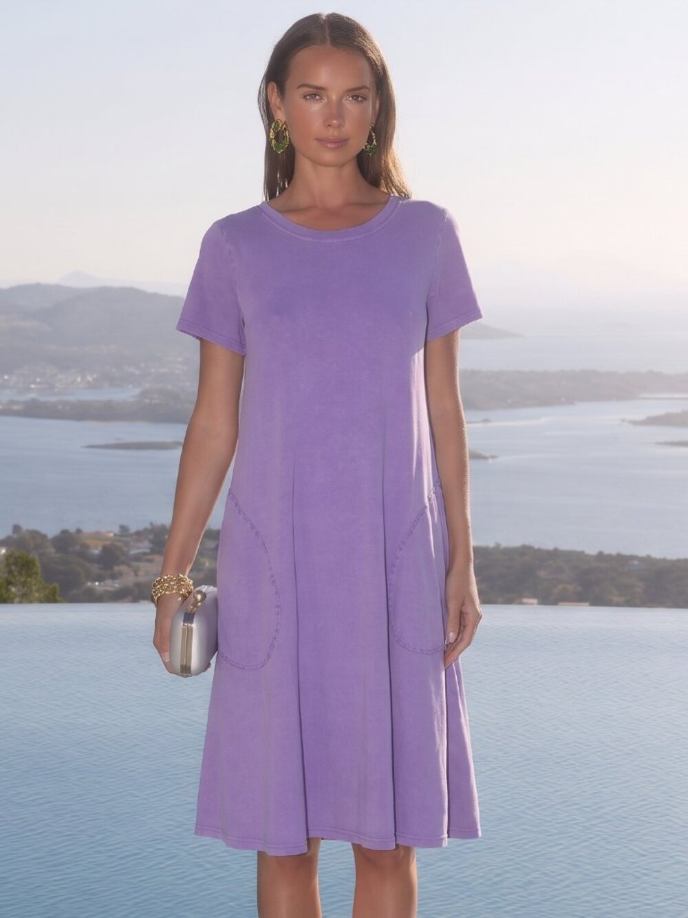 Doodles by Inoah Casual Lavender Pocket T-Shirt Dress